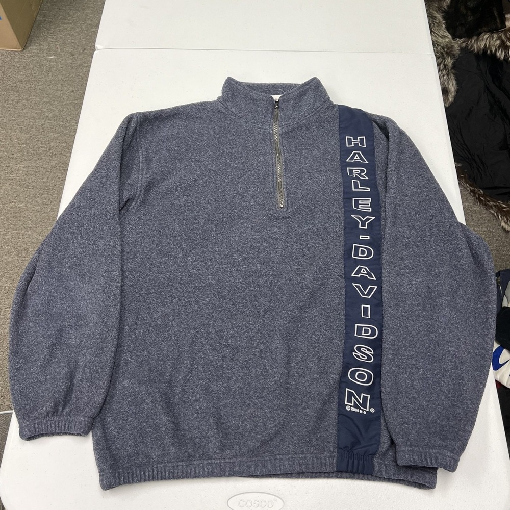 Harley-Davidson Quarter Zip Pullover Mens Large Blue Fleece Logo Stripe C2